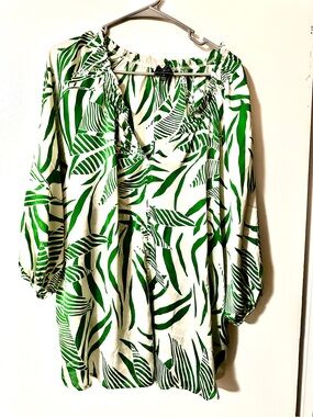 COCLICO Cream Blouse with Green Leaf Print - Women's Top